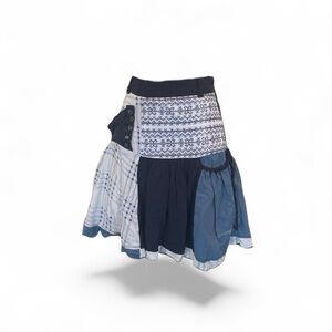 Desigual bohemian blue white patchwork cottagecore prairiecore casual skirt EU36